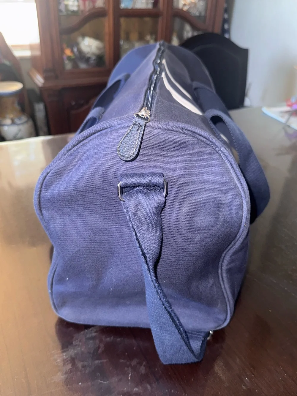 Ralph Lauren Navy Duffel with White Center Stripe and Polo Logo